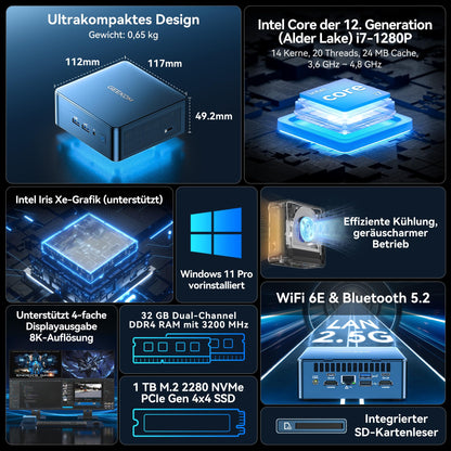 GEEKOM IT12 2025 Edition Mini PC - Intel i7-1280P 32GB 1TB SSD