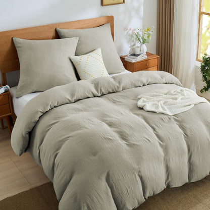 BEDELITE Musselin Bettwäsche 200x200 cm, 3-teilig, Taupe – Bettbezug mit Reissverschluss und zwei Kissenbezügen