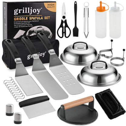 Grilljoy Plancha Grillbesteck Set 28-teilig mit Burgerpresse