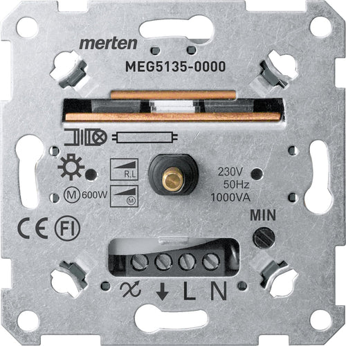 Schneider Merten MEG5135-0000 Drehdimmer UP Phasenanschnitt 60-1000VA. Dieser runde Unterputzdimmer steuert Beleuchtung von 60-1000VA per Phasenanschnitt.