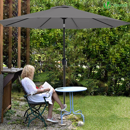 VOUNOT Sonnenschirm 270 cm knickbar mit Kurbel, UV-Schutz, Grau