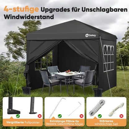 Sekey Premium Pop Up Pavillon 3x3 m mit Seitenwänden – Schwarz