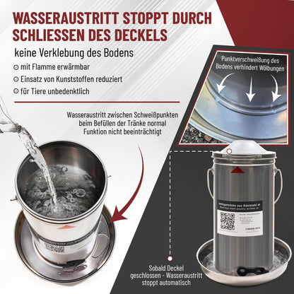 Robust Hühnertränke Geflügeltränke 4L Edelstahl - Beheizbar