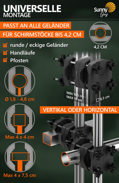 4smile SunnyGuy Sonnenschirmhalter Balkongeländer 2er Set - Schwarz