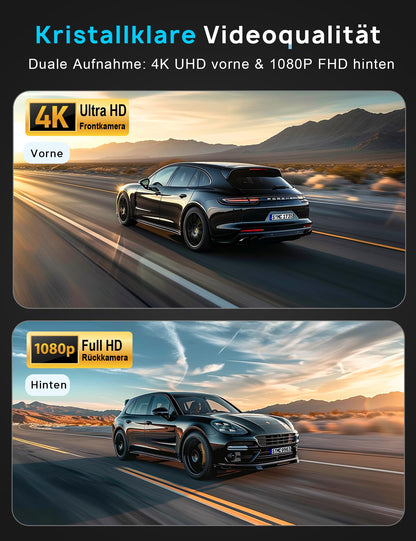 Navycrest Q7 Dashcam Auto vorne hinten, 4K+1080P mit 5GHz WiFi