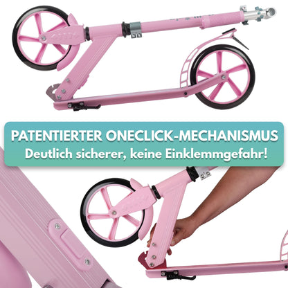 Rollkönig City-Scooter Faltbarer Tretroller für Erwachsene/Kinder - Pink