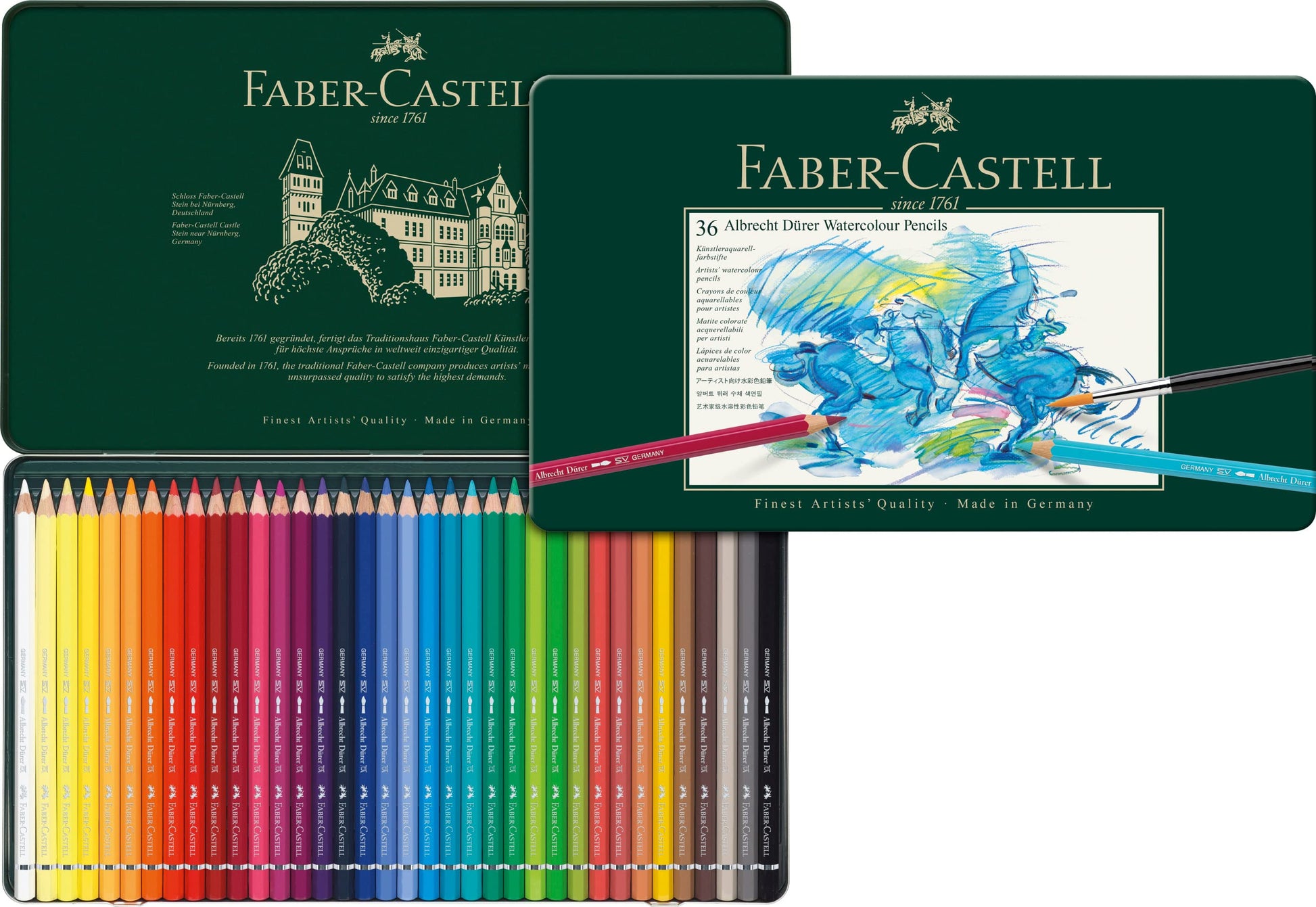 Faber-Castell Albrecht Dürer Aquarellstifte, 36er-Set im Metalletui mit 3,8-mm-Minen