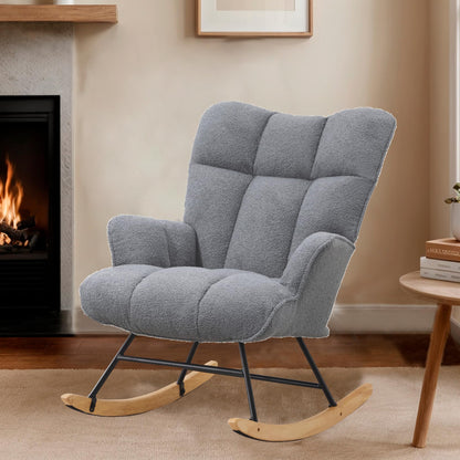 Aunekiv Schaukelstuhl Teddystoff Gepolstert – Dunkelgrau