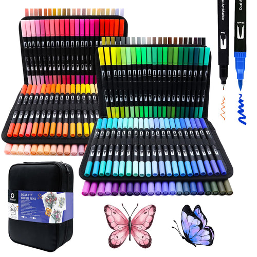 Artecho Dual Brush Pen Set, 168 Farben, Pinselstifte mit Tragetasche in Schwarz