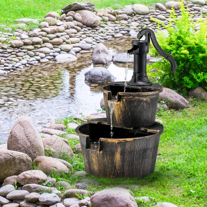 COSTWAY Gartenbrunnen Fassbrunnen mit Pumpe, 2-stufig, Antikbronze
