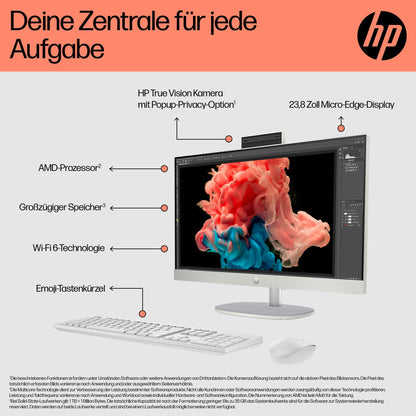 HP All-in-One-PC 23.8" FHD Touch AMD Ryzen 5 7520U - Weiss