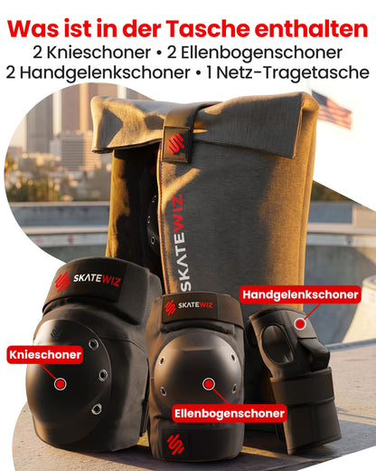 SKATEWIZ Shield Schoner Set Inliner Erwachsene Schwarz Grösse M/L