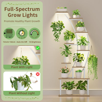 BACEKOLL Pflanzenständer mit Growlicht 9 Ebenen Metall Holz - Weiss