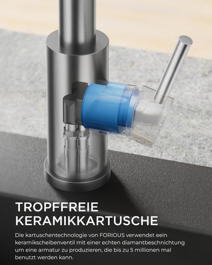 FORIOUS Küchenarmatur L-förmig Ausziehbar Edelstahl mit Brause