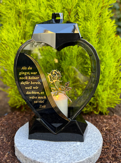 Grablaterne Grablampe 33 cm, hohe Metalllaterne mit Glasfenstern. Schützt Grablichter und Kerzen auf Gräbern.