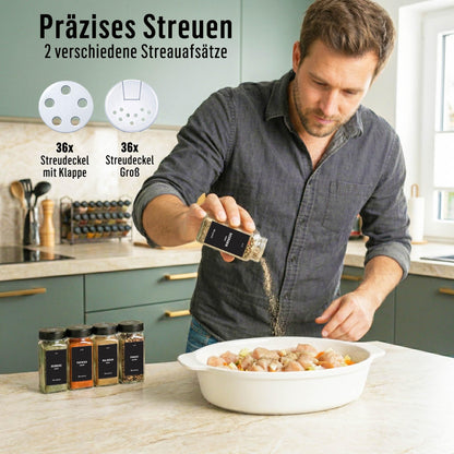 Deco haus Gewürzgläser eckig, 36er Set mit Streueinsatz & Etiketten
