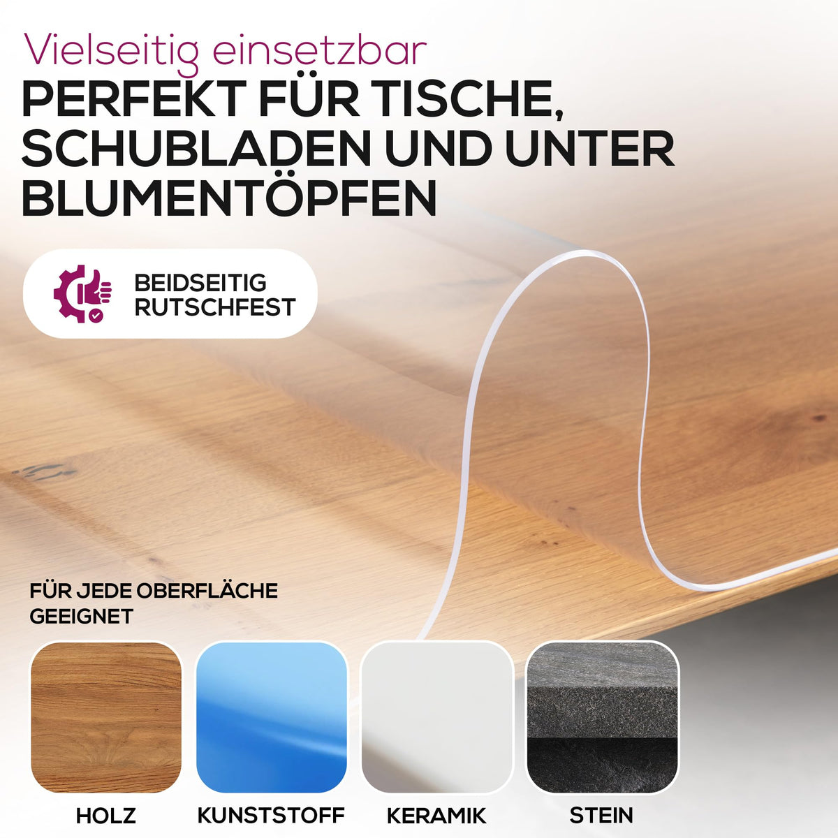 BEAUTEX Tischdecke transparent 2 mm, 90x160 cm, Schrägkante, PVC-Folie –