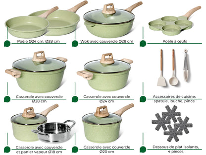 JUST PERFECTO Induktion Töpfe & Pfannen Set PTFE-/PFOA-frei – 21-tlg. Grün