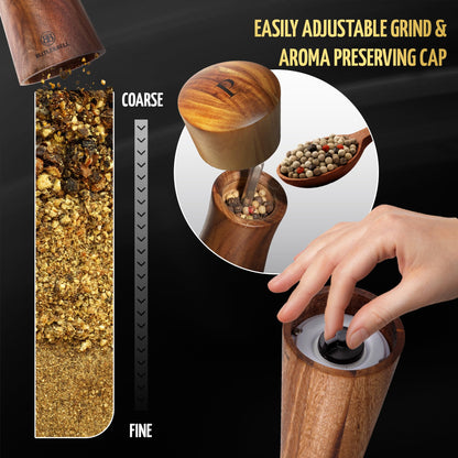 BUTLERBELL® Salz- & Pfeffermühlen Set Holz mit Untersetzer