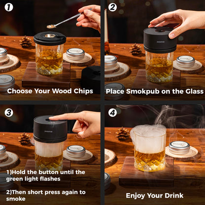Smokpub Elektrisches Whisky Smoker Set mit 6 Holzspänen und Zünder