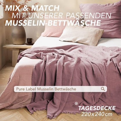Pure Label Musselin Tagesdecke 220x240 cm Mauve aus 100% Baumwolle