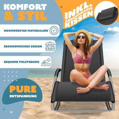 KESSER Sonnenliege Relaxliege ergonomisch mit Kopfkissen, anthrazit