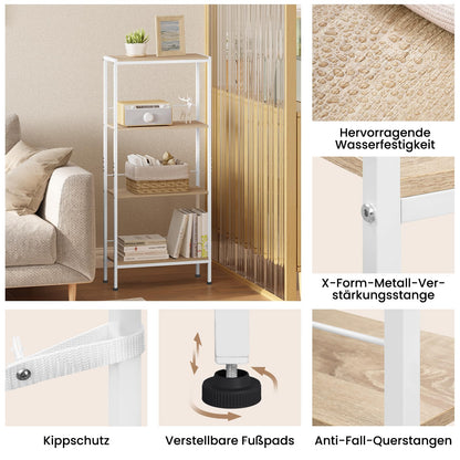 WOLTU Nischenregal 4 Ebenen, Standregal schmal, Weiss Helle Eiche