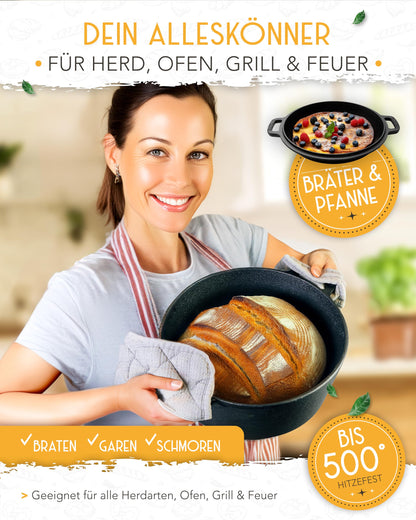 KRUSTENZAUBER Gusseisen Topf für Brotback-Set mit Deckel XXL