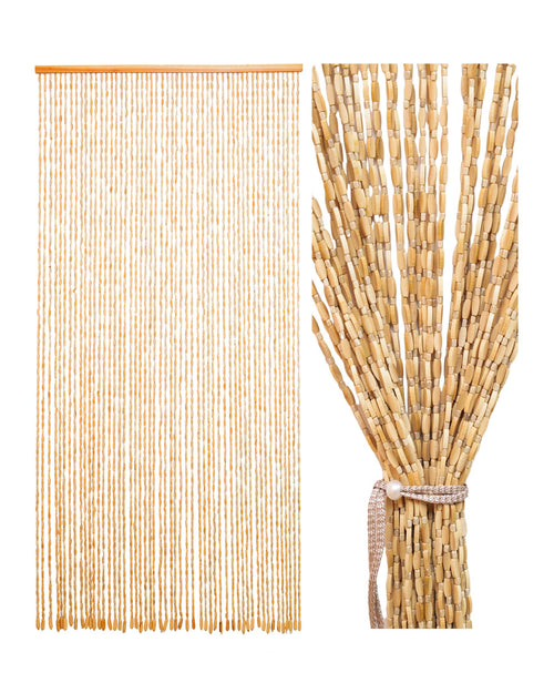 Ezcasch Holzperlenvorhang 90x200 cm, 52 Stränge, Beige, Türvorhang aus Naturholz als Insektenschutz