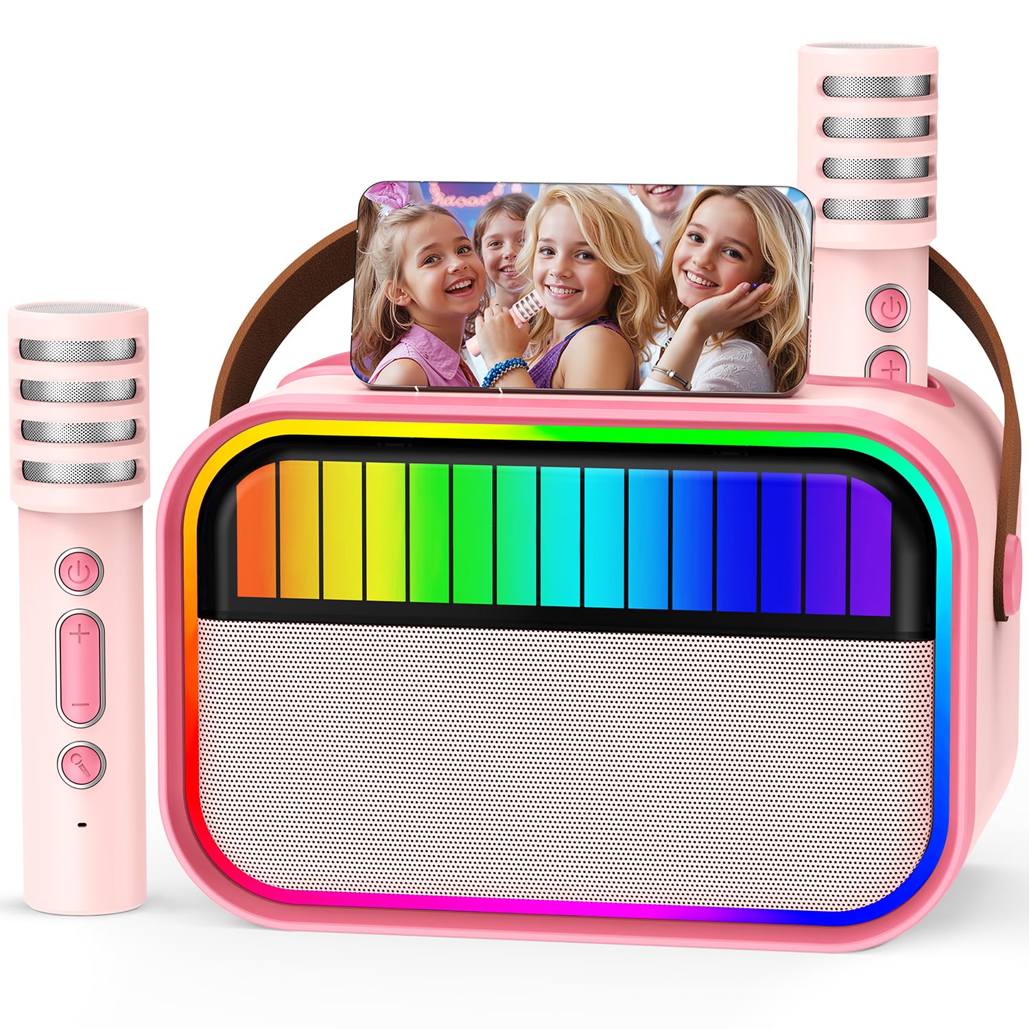 Ankuka Karaoke Maschine mit 2 Mikrofonen, Bluetooth, Rosa – tragbares Karaoke-System mit zwei Funkmikrofonen