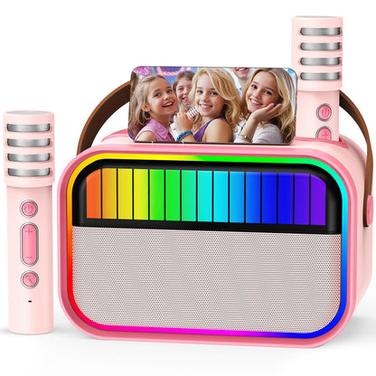 Ankuka Karaoke Maschine mit 2 Mikrofonen, Bluetooth, Rosa – tragbares Karaoke-System mit zwei Funkmikrofonen