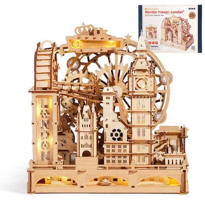ROKR Marble Travel London EGB01 3D Holz-Puzzle Murmelbahn mit LED
