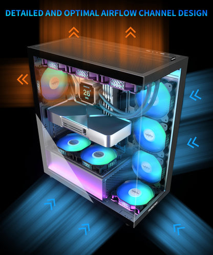 MUSETEX K2 PC Gehäuse ATX Mid Tower, 7 PWM ARGB-Lüfter, Schwarz