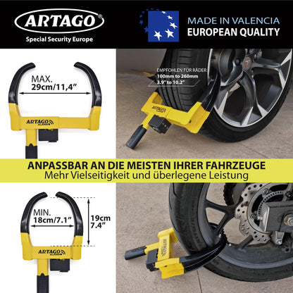 Artago ART872 Radkralle mit 120 dB Alarm, 2in1 Wegfahrsperre