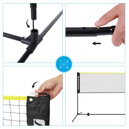 SONGMICS Badmintonnetz 4 m, höhenverstellbar, tragbar, Schwarz-Gelb