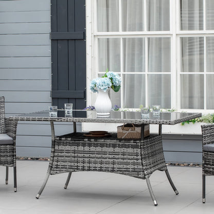 Outsunny Gartentisch Polyrattan Glastisch - grau 150x85cm