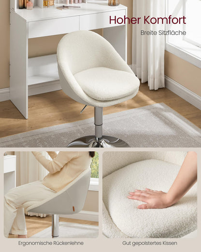 VASAGLE Drehstuhl LJB100W01 – Verstellbar für Büro & Schminktisch Cremeweiss