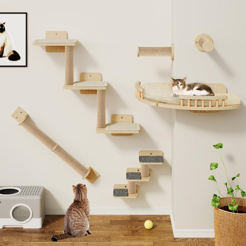 YITAHOME Katzen Kletterwand Set aus Holz – 7-teilige Katzenmöbel