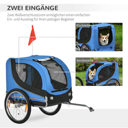 PawHut Hunde Fahrradanhänger Transporter - Blau-Schwarz