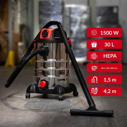 LEHMANN Industriestaubsauger – 2000W 30L Nass/Trocken Steckdose