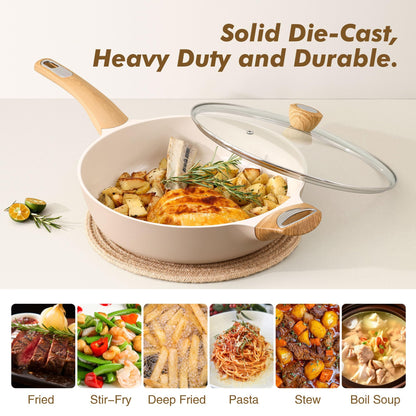 SENSARTE Keramik Sautepfanne mit Deckel 30 cm, 4.7 L, Induktion