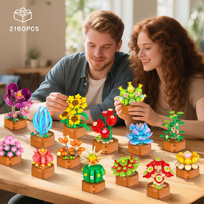 CUBIMANA Blumen Sukkulenten Klemmbausteine, 24 Bausätze, 2160 Teile