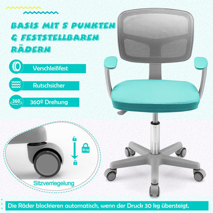 COSTWAY Drehbarer Kinderschreibtischstuhl Jugendstuhl - Türkis