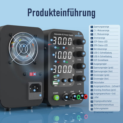 Jesverty SPS-3010V Labornetzteil DC Regelbar - 32V 10A USB-C