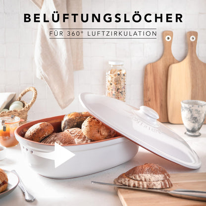 Römertopf Brottopf 6.5L weiss ovaler Brotbehälter Keramik