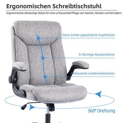 MZLEE Ergonomischer Bürostuhl Drehstuhl - Grauer Stoff