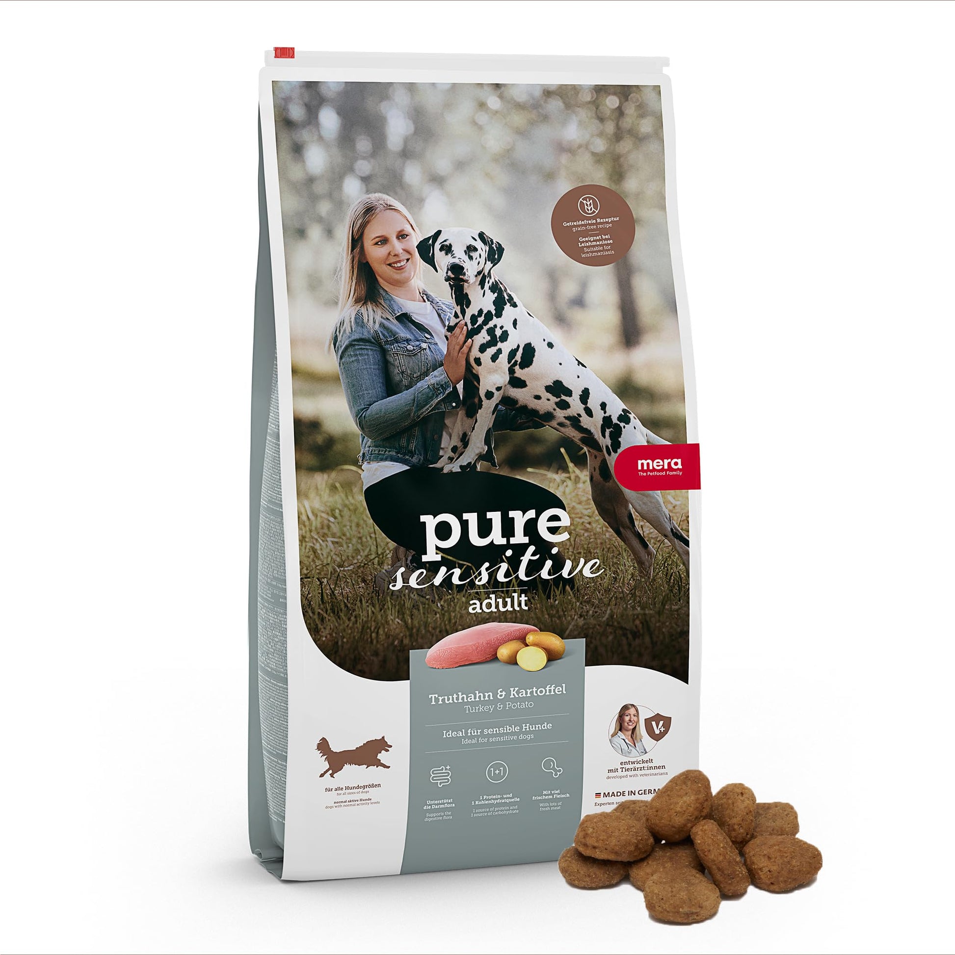 MERA Pure Sensitive Truthahn & Kartoffeln Trockenfutter 12,5 kg, getreidefreies Hundefutter für sensible Hunde