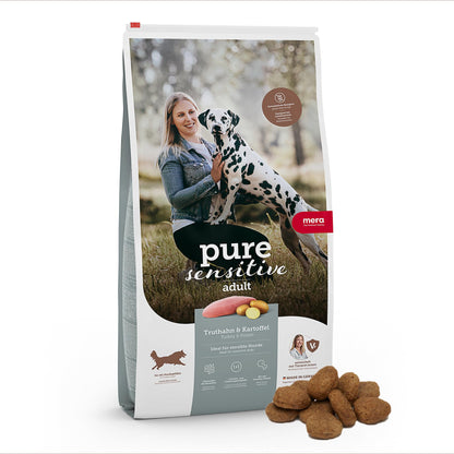 MERA Pure Sensitive Truthahn & Kartoffeln Trockenfutter 12,5 kg, getreidefreies Hundefutter für sensible Hunde