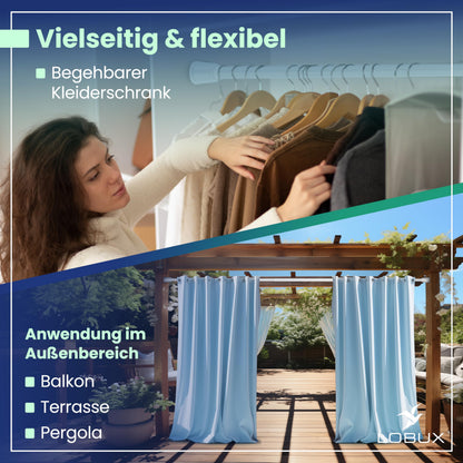 LOBUX Gardinenstange ohne Bohren, Teleskopstange weiss, 260–350 cm