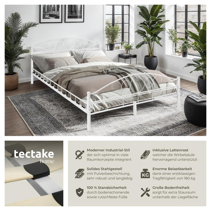 tectake® Metallbett Doppelbett mit Lattenrost 200x140cm Weiss